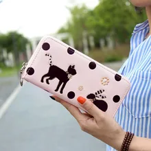 2016 New High Quality Ladies Purse Women Cute Cat Clutch Wallet Long Card Holder Purse Handbag Zipper Purse Leather Wallet