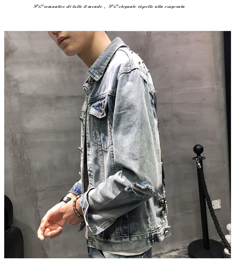YASUGUOJI, новинка, модная джинсовая куртка в стиле панк с вышитым львом, пэчворк, мужские джинсовые куртки, уличная одежда, мужская куртка с дырками