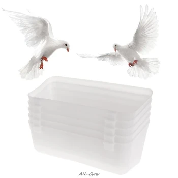 

5pcs Pigeon Feeder Rectangle Feeding Device Drinking Food Water Plastic Bird Parrot Cage Cup Bowl