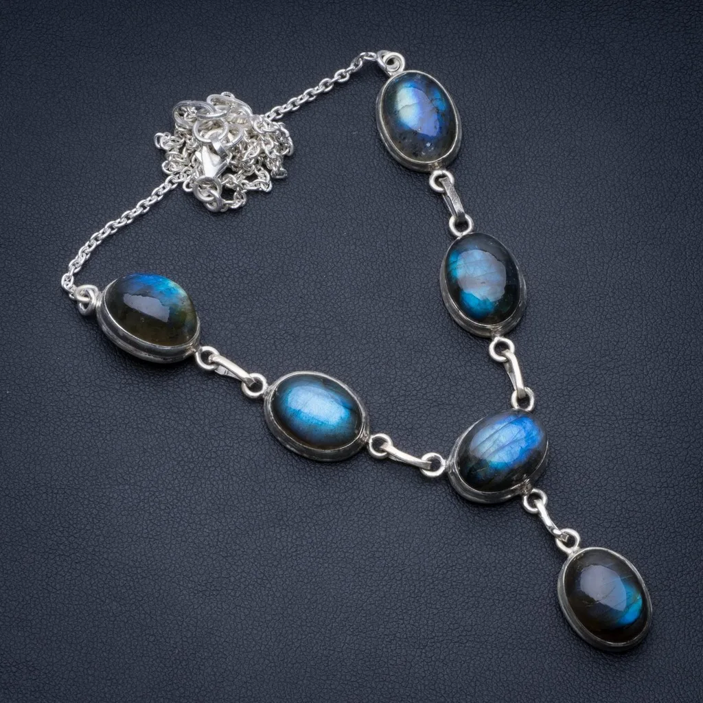 

Natural Blue Fire Labradorite 925 Sterling Silver Y-Shaped Necklace 19 1/2" R2667