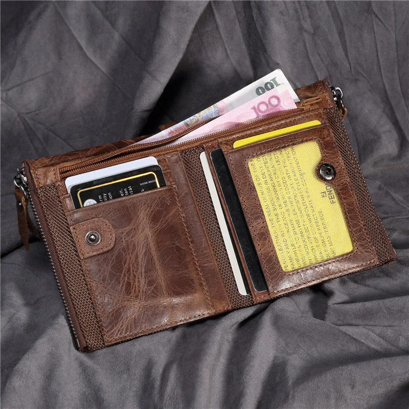 Genuine Leather Men Vintage RFID Blocking Wallet Small Crazy Horse Leather Short Purse Genuine Leather Men Vintage RFID Blocking Wallet Small Crazy Horse Leather Short Purse