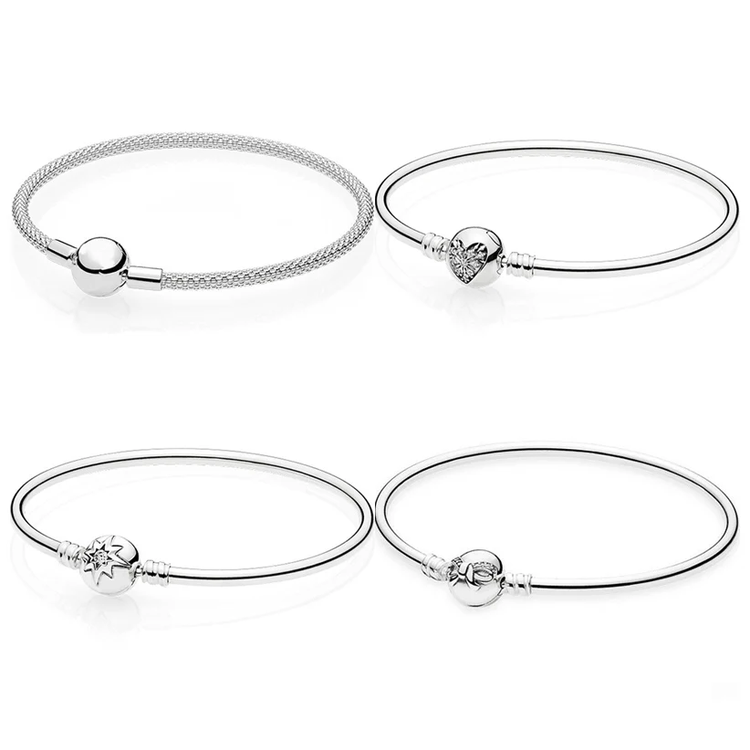 

Heart Of Winter Sky Dainty Bow & Ball Clasp Mesh Bangle Fit DIY Snake Chain Bracelet 925 Sterling Silver Bead Charm Jewelry