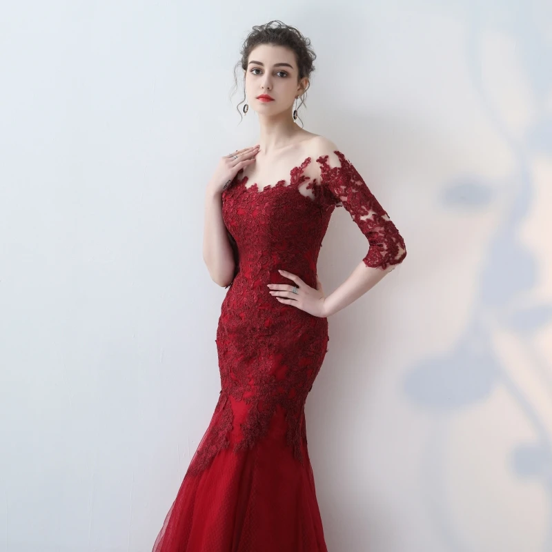 Beauty Emily Elegant Appliques Lace Mermaid Long Evening Dress 2019 Simple Wine Red Party Prom Dresses Robe De Soiree Longue Beauty Emily Elegant Appliques Lace Mermaid Long Evening Dress 2019 Simple Wine Red Party Prom Dresses Robe De Soiree Longue
