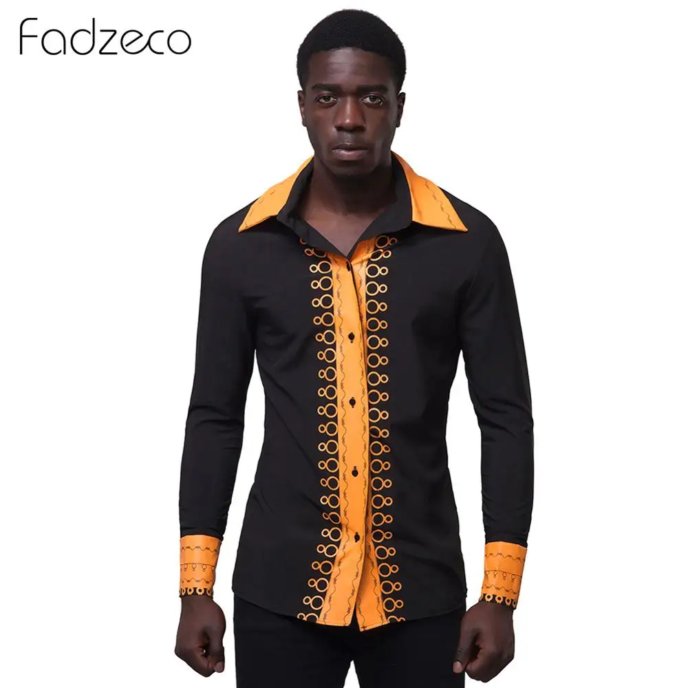 Fadzeco Для мужчин летний комплект из туфель и сумочки в Африканском принт официальная рубашка Дашики Блузка с длинными рукавами, верхняя