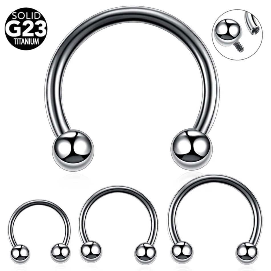 G23 титановая внутренняя нить, серебряные шарики, подковообразные Кольца Для Пирсинга Ушей, пирсинга, бровей, губ, кольцо для носа, обруч, перегородка, ювелирные изделия