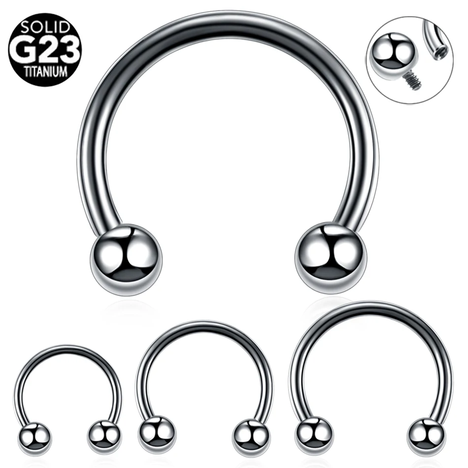 100 G23 Titanium Internally Thread Silver Ball Horseshoe Rings