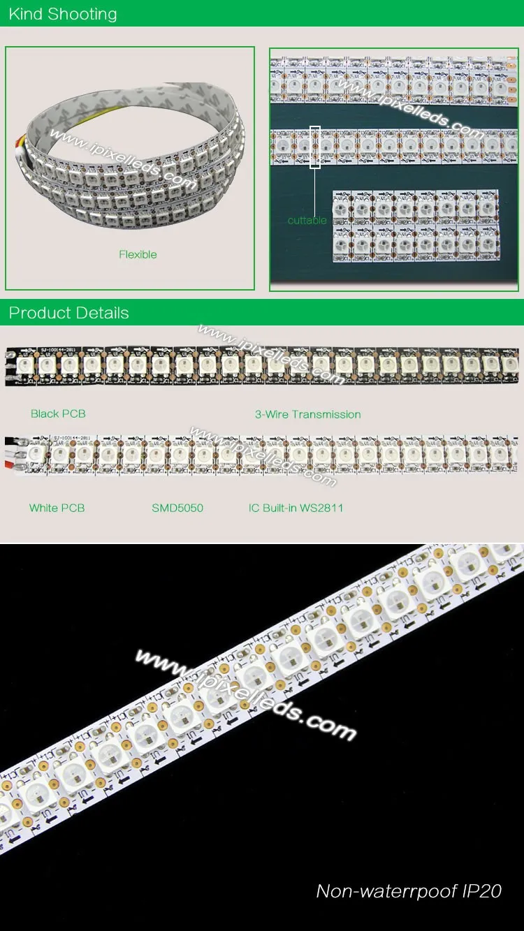 Tri-Цвет ws2812 ws2812b smd 5050 144 гибкая светодиодная лента Цвет изменение