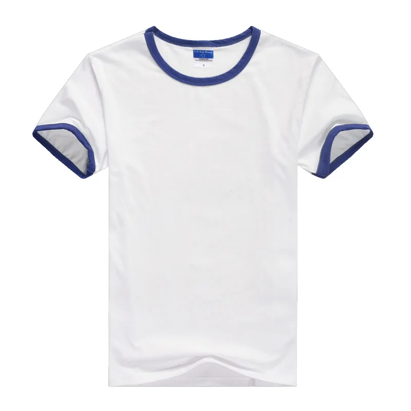 Стиль Рок Летняя мужская футболка с коротким рукавом футболки повседневные белые с контрастным воротником и рукавами футболки для мужчин MT-1428 - Цвет: Синий