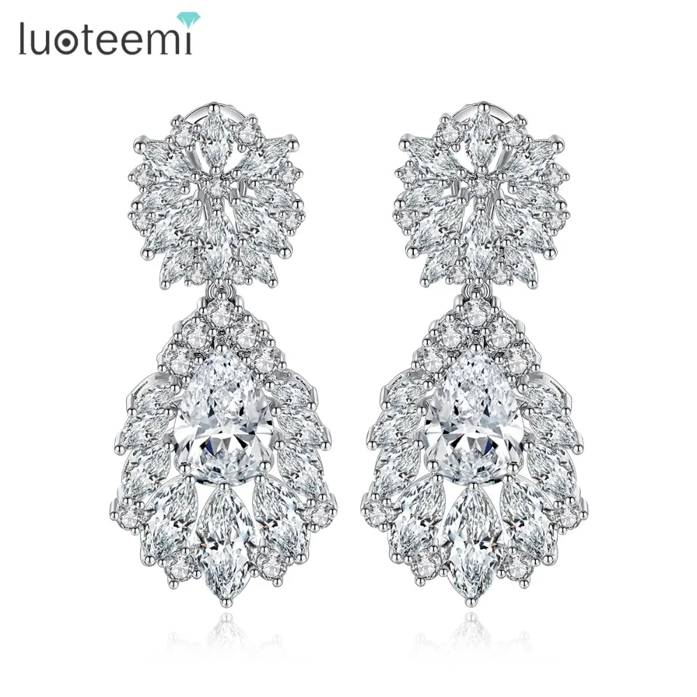 

LUOTEEMI Luxury Cubic Zirconia Pendant Earrings Delicate Wedding Bridal Drop Earring for Women Girl Party Jewelry Wholesale Bulk