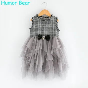 

Humor Bear Princess Dress for Girls Clothes Bowknot Grid for Children Clothing 2017 Brand Girls Dress Kids Clothes