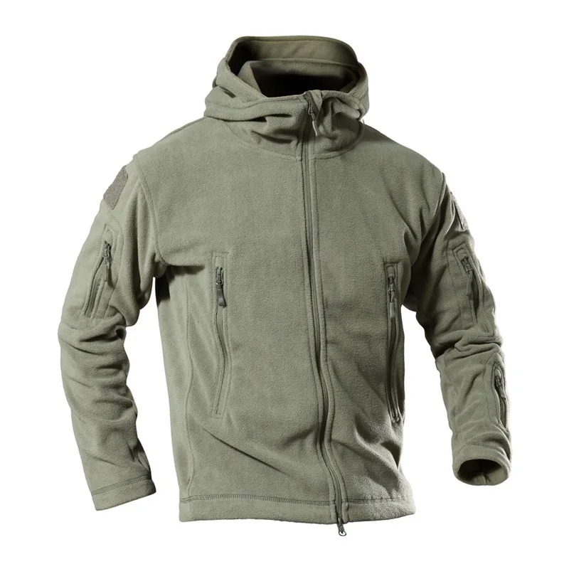 SJ-MAURIE Мужская Флисовая Куртка для походов, уличная теплая спортивная куртка для походов, куртка с капюшоном, ветровка, армейская тактическая одежда для охоты - Цвет: Зеленый