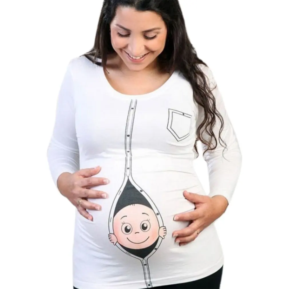 

New Cute Pregnant Maternity Clothes Over-Size Casual Pregnancy T Shirts with Baby Peeking Out Funny Pregnant Women Summer Tees