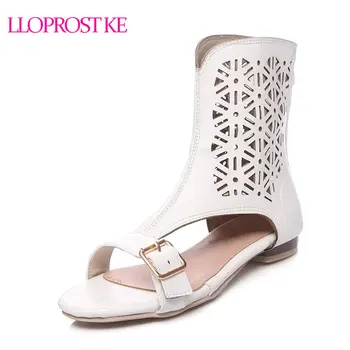 

LLOPROST KE Open Toe Flats Shoes Summer Women Hollow Shoes Bohemia Style 2018 Fashion Lady Sandals Big Size 3-17 MY328