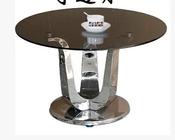 Little sitting room sofa round table of toughened glass, stainless steel round tea table
