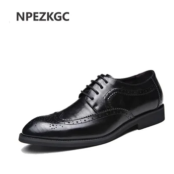

NPEZKG brand mens shoes high quality pointed toe dress shoes male gents formal wear zapatos hombre oxfords shoes plus size 39-48