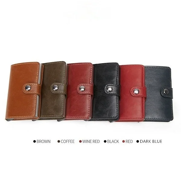 

1pc RFID Protection Leather Slim Money Clip Front Pocket Wallet Thin Holder Credit Card Wallets Card package Double metal boxes