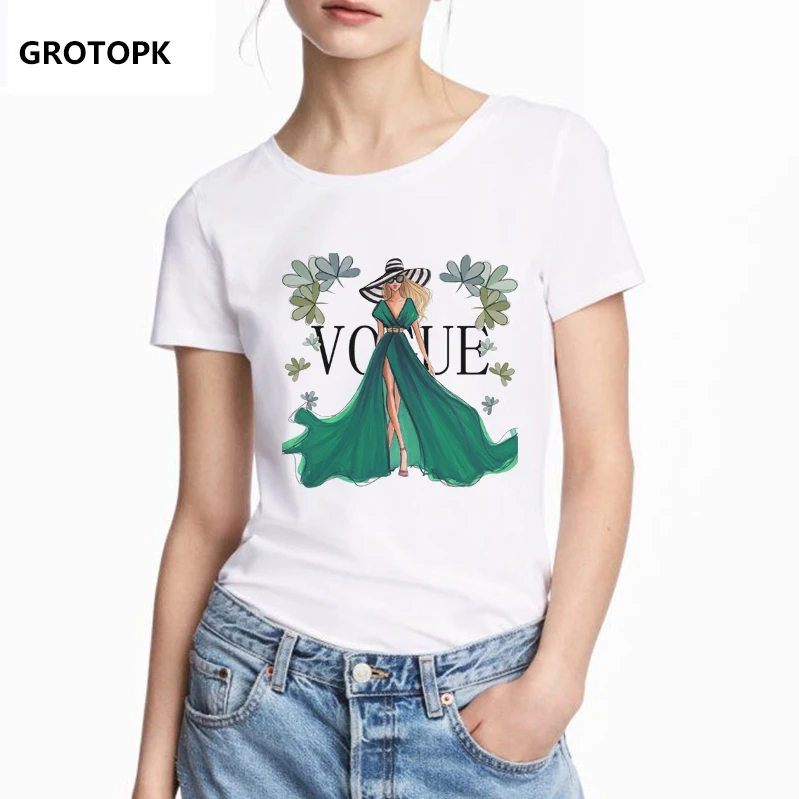 

Vogue Green Element Female T-shirt Summer Princess Print Vintage T Shirt New Arrival 2019 Funny T Shirts Women Harajuku Top Tees