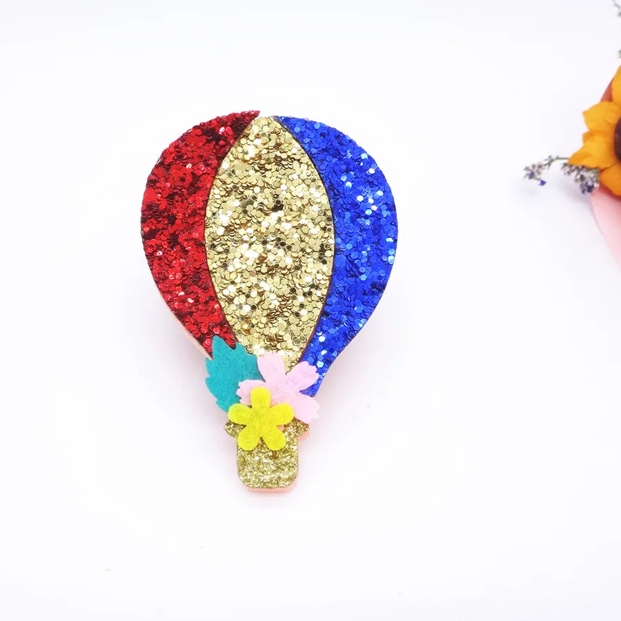 10PCS Glitter Leather/Non-Woven Fabric Fire Balloon For Girls Hair Clips Bows Applique Patches DIY Craft Party Decoration Y0314