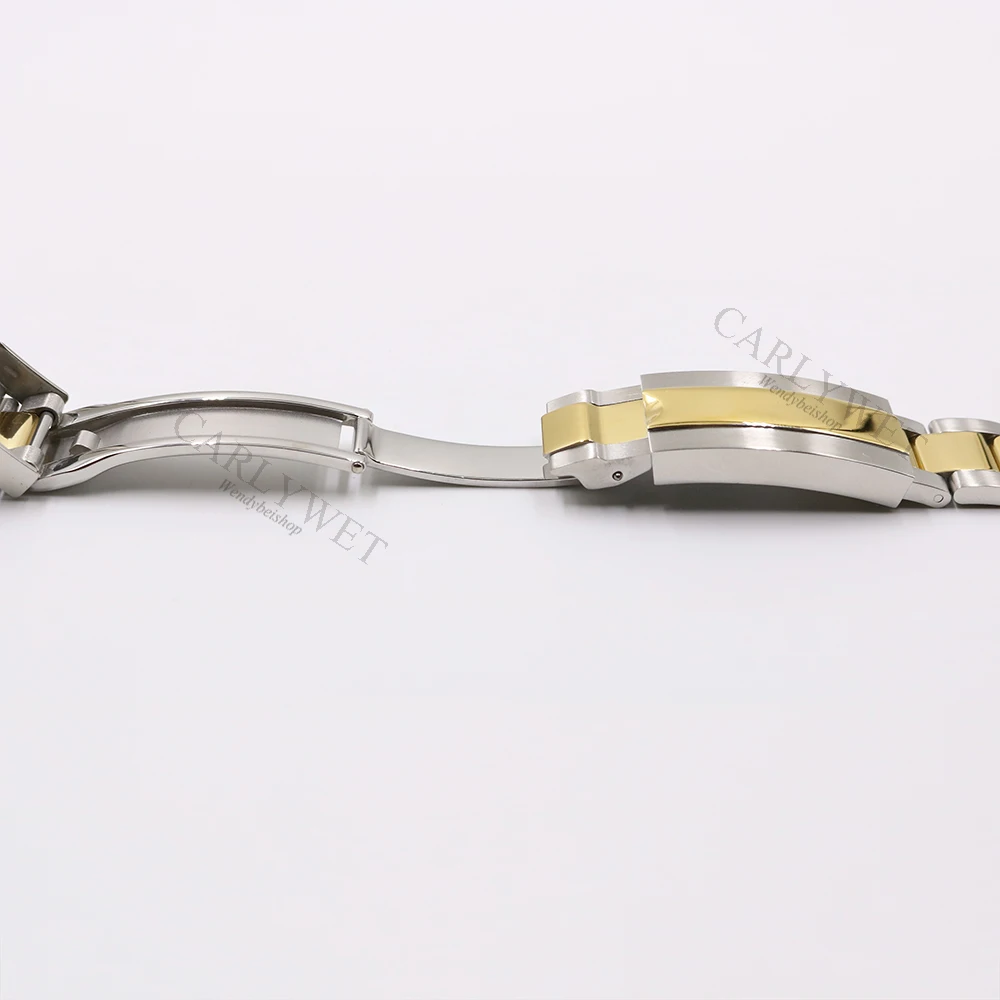 CARLYWET 20mm Two Tone Gold Silver Solid Curved End Screw Link Glide Lock Clasp Watch Band Bracelet For Submariner GMT