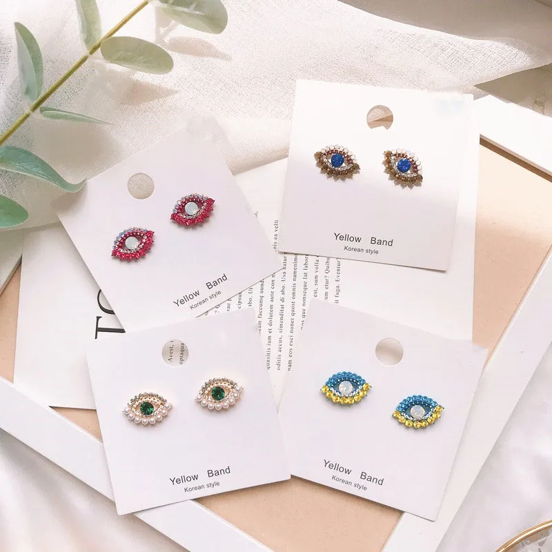 

2019 European And America New Cute Eye Stud Earrings For Women Fashion Jewelry Colorful Rhinestone Imitation Pearl Pendientes