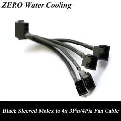 Оптовая продажа 15 см черный рукавами 4PIN IDE Molex до 4-Порты и разъёмы 3pin/4PIN сплиттер вентилятора Мощность Кабель Бесплатная доставка