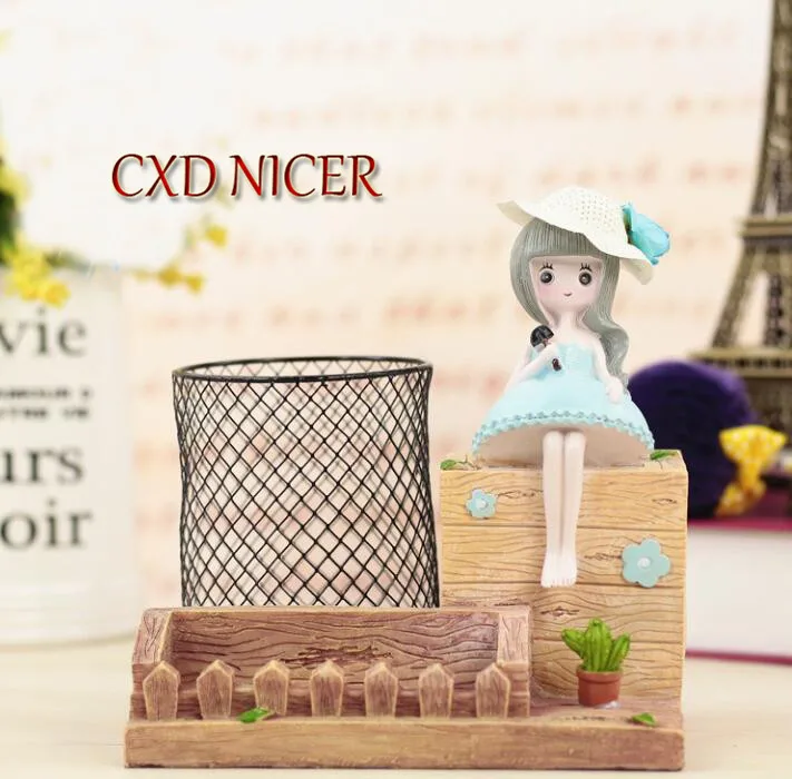

Lovely Flower Girl Pencil Holder Creative Ornaments Multi Functional Office Organizer Stand For Pens Birthday Gift
