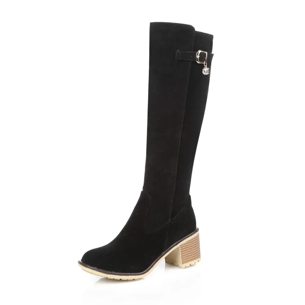 Новые сапоги для верховой езды до колена для женщин с широкими голенями модная женская обувь серого и абрикосового цвета толстый каблук и большие размеры(до 43) EK27 - Цвет: Black