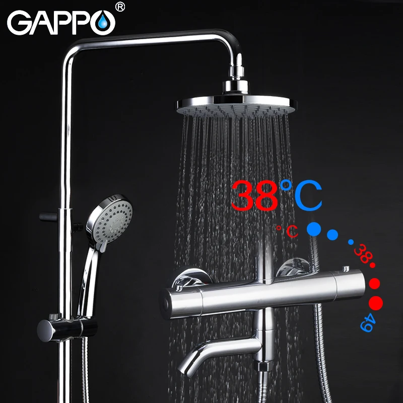 

Gappo Thermostatic shower faucet bath BRASS lift adjustable hot cold water big round head shower High pressure flushing