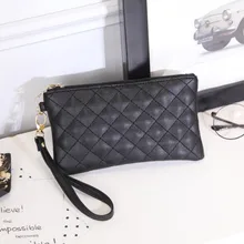 Женские кошельки из искусственной кожи, сумка в ромбовидную клетку, женский клатч на молнии, кошелек для монет, дамский браслет, переносная черная сумочка для вечеринок