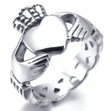 Women Mens Stainless Steel Knot Irish Claddagh Heart Crown Womens Love Ring Silver Free Shipping
