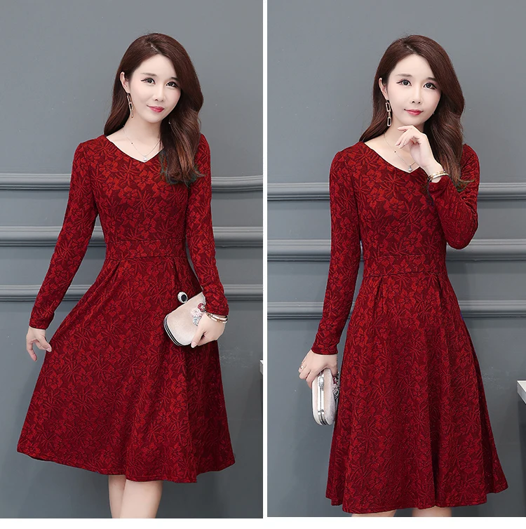 6016 Formal Dress Women Elegant Autumn Winter Plus Size 5XL A-line Women Dress Long Sleeve Casual Vintage Mom Dress Knee Length 2018 7
