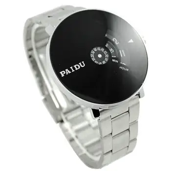 

Stainless Silver Quartz Wrist Watch Black Turntable Dial Men's Gift Drop Shipping F825