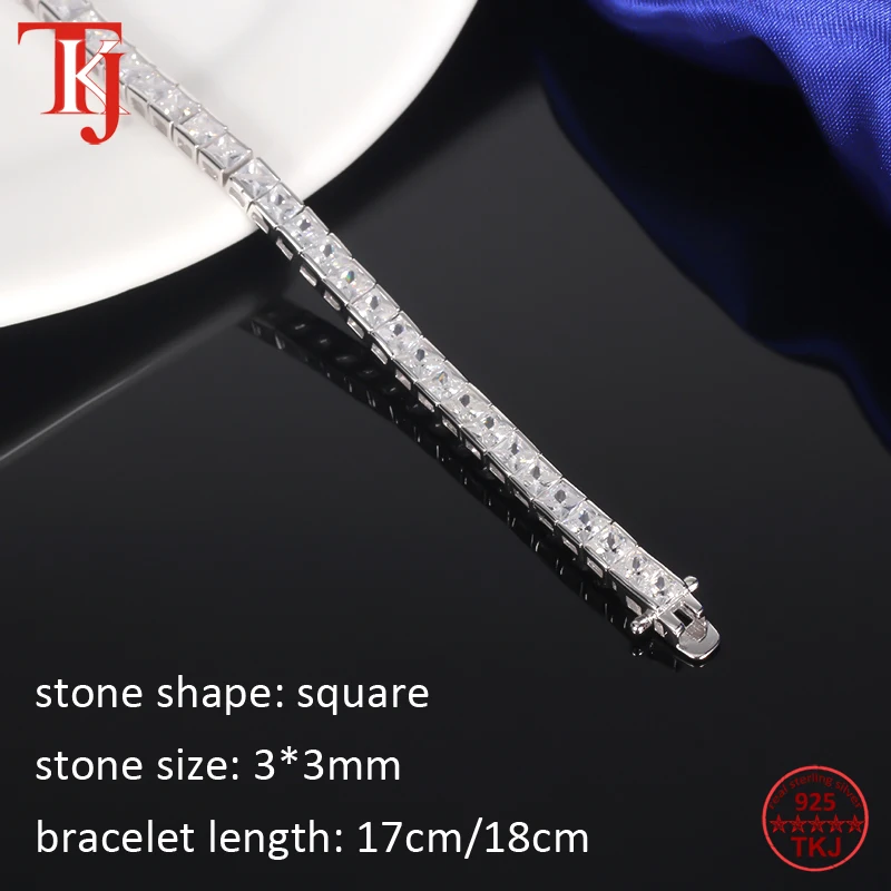 Beste Tkj 3 Mm 925 Sterling Zilveren Cluster Cz Zirkoon Tennis Armbanden Pulseras Pulseira Armband Vrouwen Sieraden Meisje Vriend Gift
