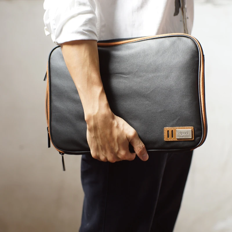 Waterproof Canvas Laptop Sleeve Case Bag with Handle & Pockets for
