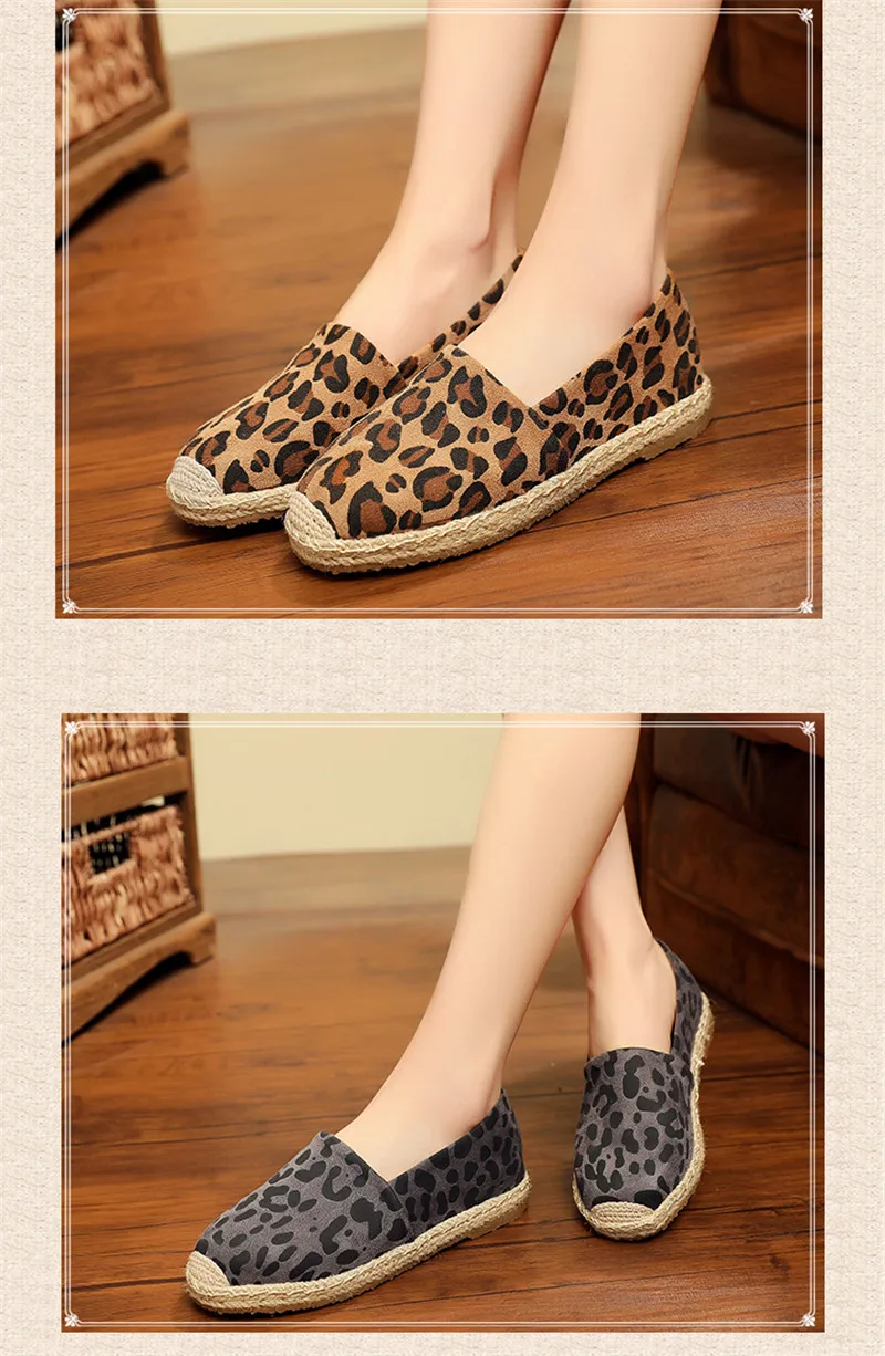 D Knight Leopard Grain Flat Shoes Women Hemp Fisherman Espadrilles Loafers Casual Round Toe Women Flat Shoes Size Big Size 35-40 (24)