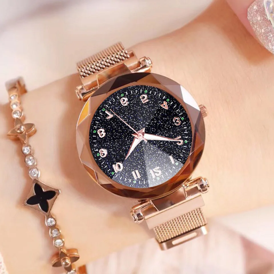 

Watches Women Starry Sky Watch 2019 Fashion Luxury Stainless Steel Magnetic Refractive surface Luminous Dial Ladies Quartz Watch