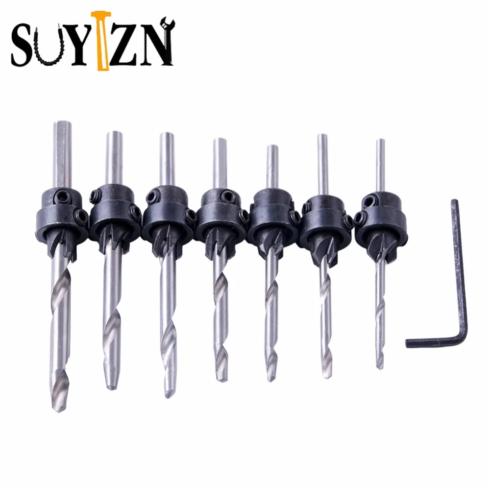 7pc Countersink Drill Bit Wood Screws Drill Bit Adjustable Depth Stop
