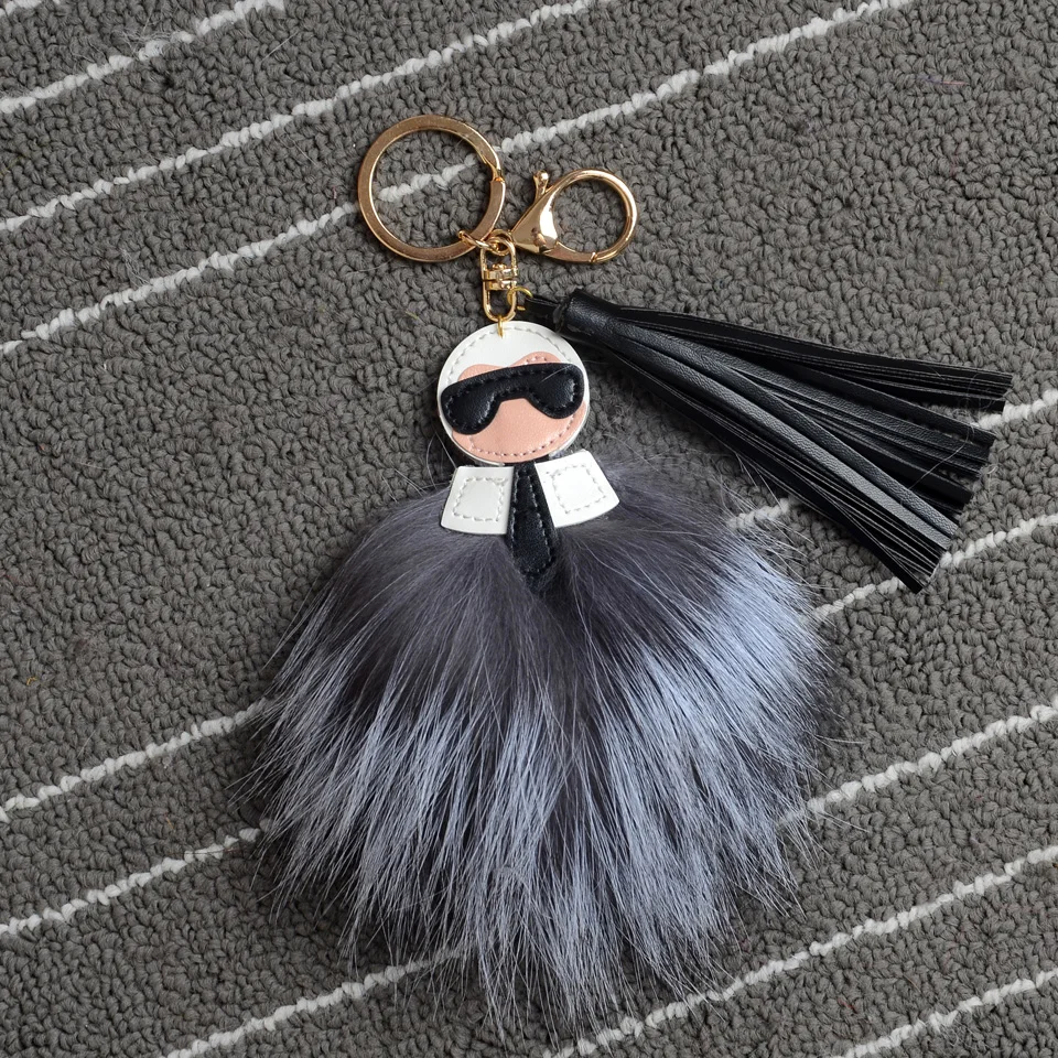 

MPPM Real Silver Fox Fur Karl Monster Double Size Fur keychain Pendant Fluffy Fur Keychain Bag Charm Jewelry Accessories