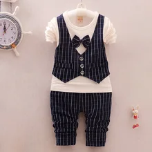 High Quality Boy Spring/Autumn Set 2016 Casual Kids Suits Bow Tie Childrens Suit Toddle Boy Clothes 2pces Formal Sport Tracksuit