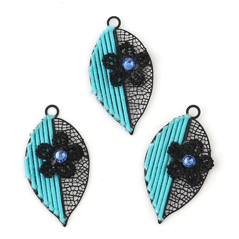 DoreenBeads медные Подвески лист черный многоцветный цветок полые синий горный