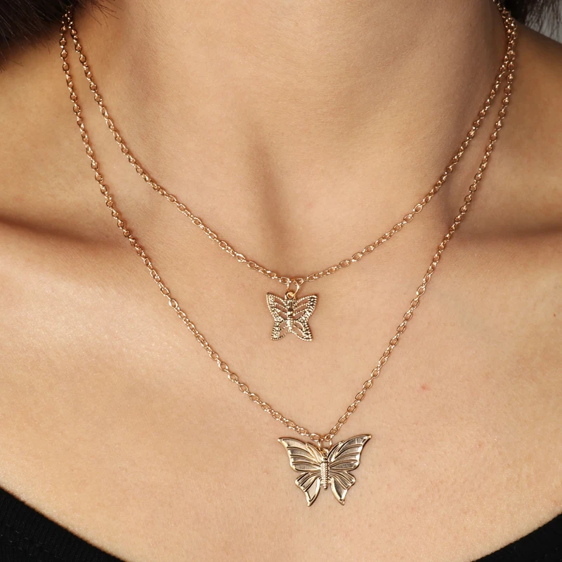 Простой стиль полые милые животные бабочка ключицы цепи ювелирные изделия для женщин длинные Подвески Ожерелья 2 цвета Подвески Bijoux