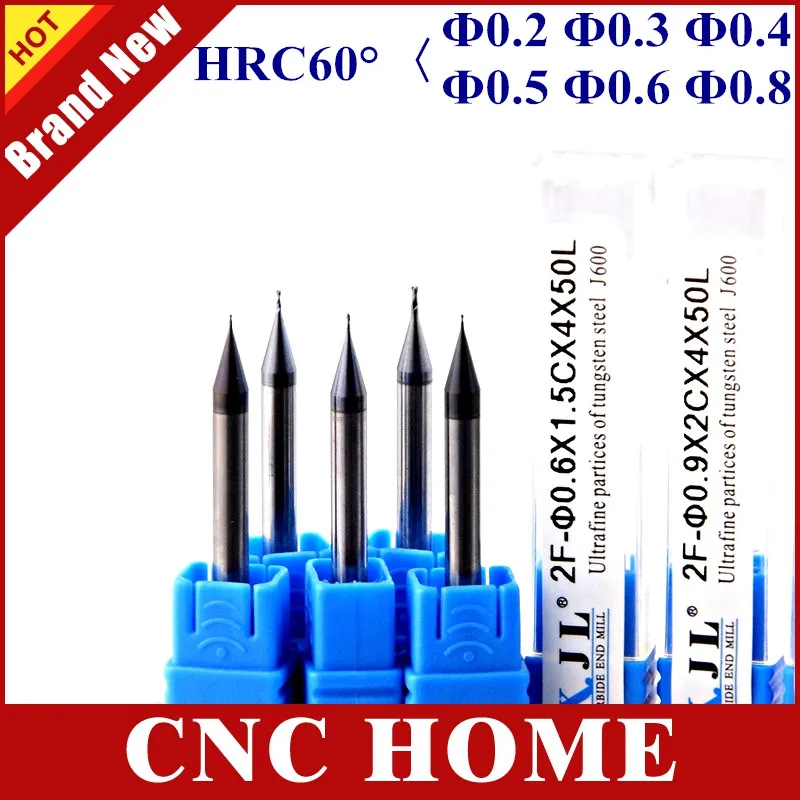 

6pcs hrc60 0.2/0.3/0.4/0.5/0.6/0.8 2F micro fresas milling cutter spiral bit carbide CNC flat end mill Milling cutter lathe tool