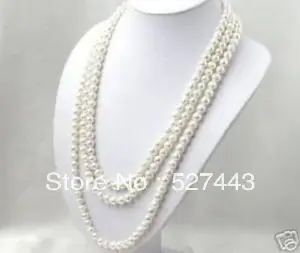 

Wholesale free shipping >>SUPER LONG 80 INCHES 7-8MM WHITE AKOYA CULTURED PEARL NECKLACE