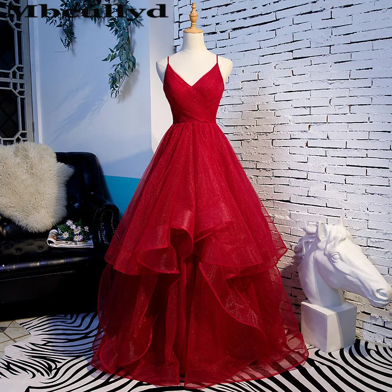 a line red prom dress