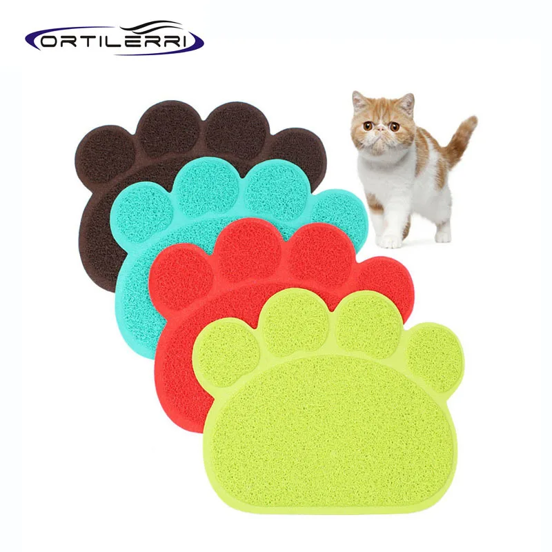 Ortilerri Pet Supplies Fiber PVC Cat Footprints Pet Place Mat Litter Pad Cat Litter Mat Carpet