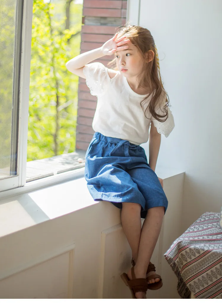 off shoulder girls set shorts summer jeans clothes suits summer 2017 2 piece set girls clothing set white blouse and denim shorts  kids sets 5 6 7 8 9 10 11 12 13 14 15 16 years old little big teenage girls  sets sets clothing set summer  (1 (22)