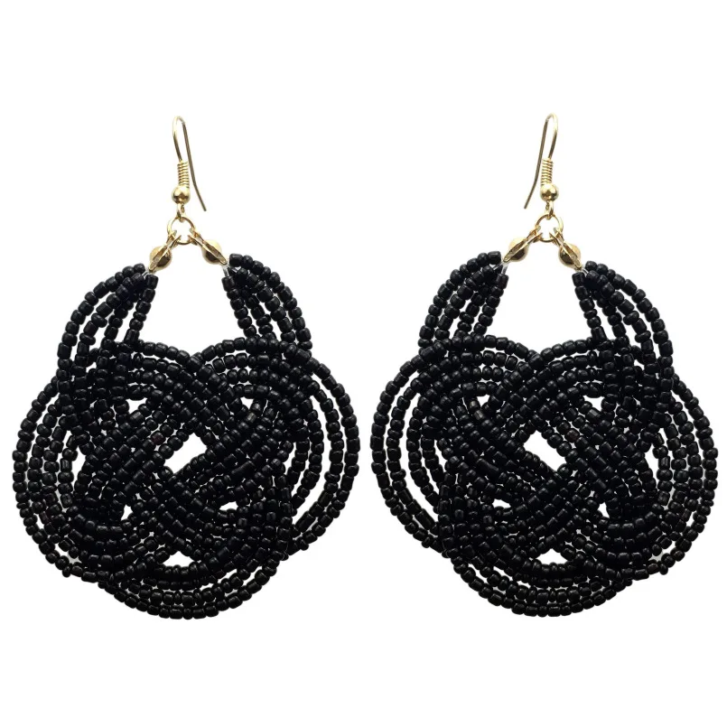 MANILAI Handmade Knitting Resin Beaded Bohemia Earring Women Fashion Jewelry Statement Geometric Pendants Dangle Earrings Big