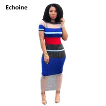 Summer Women Colorful Striped Ribbed Maxi Dress Short Sleeve Sheer Mesh Patchwork Dress Vestidos Slim Elegant Knitted Dresses Summer Women Colorful Striped Ribbed Maxi Dress Short Sleeve Sheer Mesh Patchwork Dress Vestidos Slim Elegant Knitted Dresses