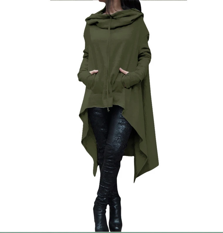 army green hoodie Однотонная Толстовка большого размера d Poleron Mujer элегантная Толстовка платье длинная задняя Короткая Передняя 5xl плюс Размер Женская толстовка с длинным рукавом - Цвет: army green hoodie