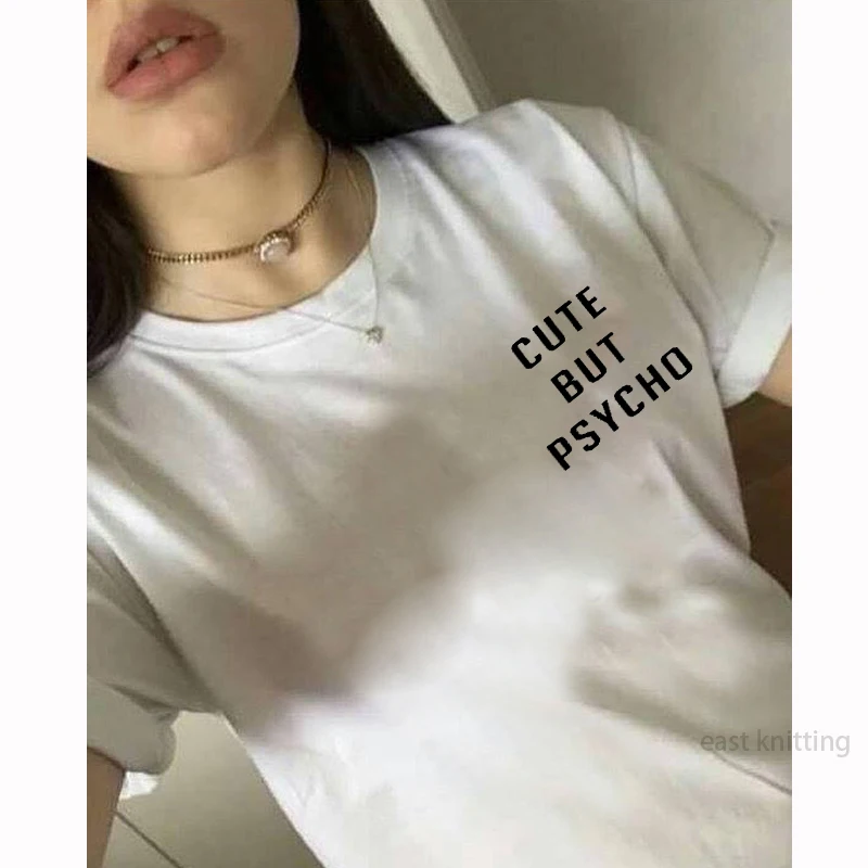 المتناثرة T قميص للنساء لطيف ولكن النفسية قميص نعرفكم قائلا الملابس الجيب المحملة القمصان